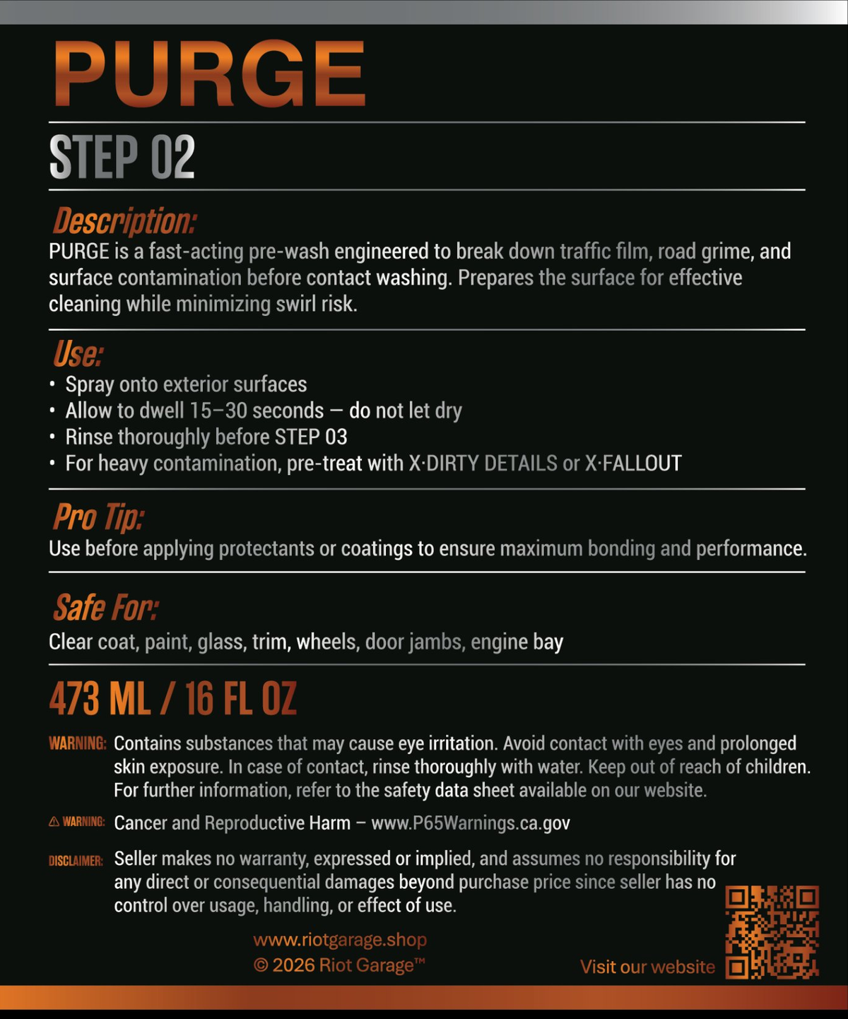 Riot Garage PURGE All-Purpose Cleaner & Pre-Wash - Step 02